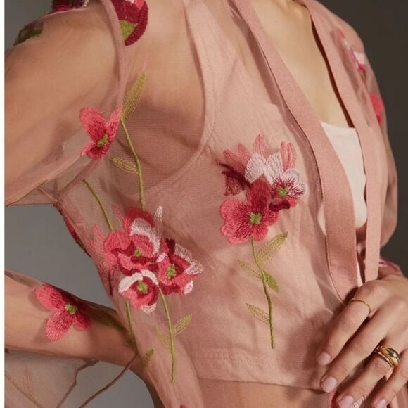 Anthropologie x Bl-nk London Sheer Floral Embroidered Kimono Duster - Picture 4 of 12